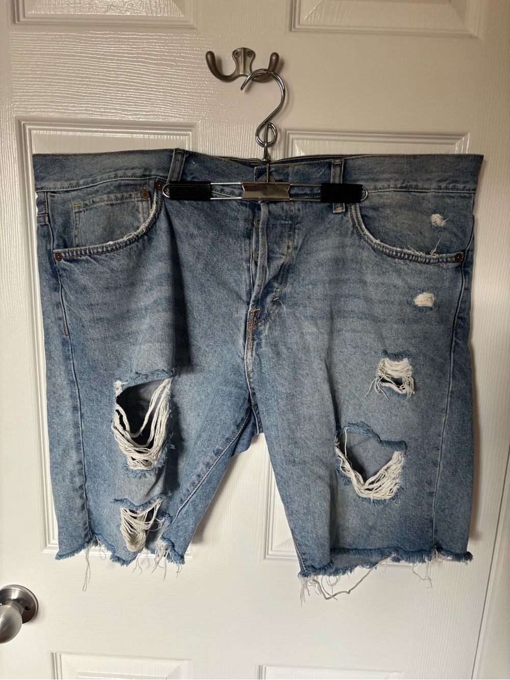 Men's Light Blue Distressed Denim Jean Shorts